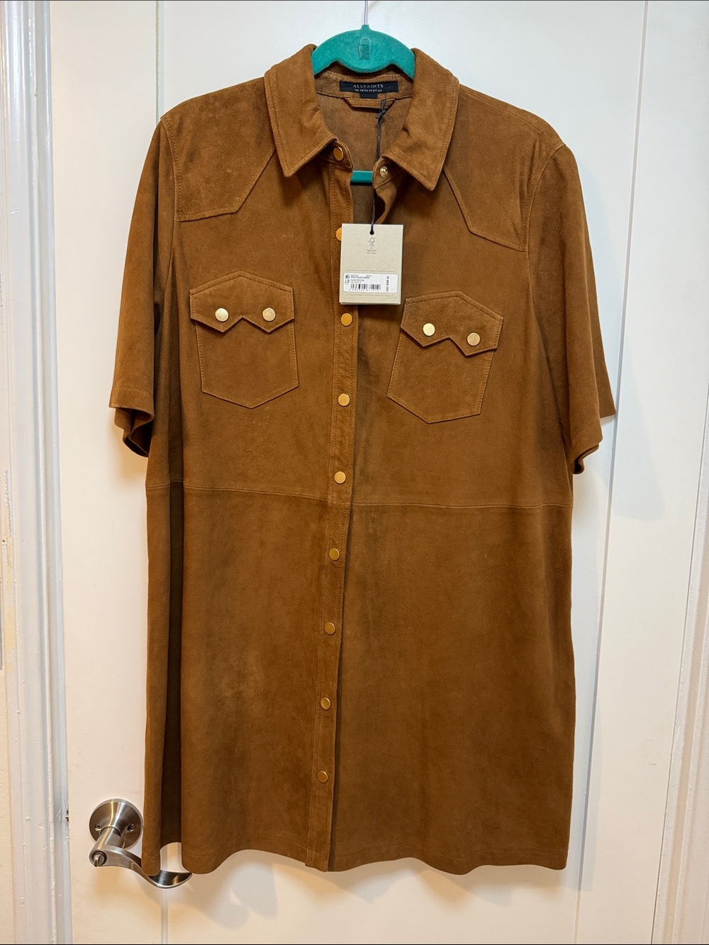 AllSaints Brown Suede Midi Dress